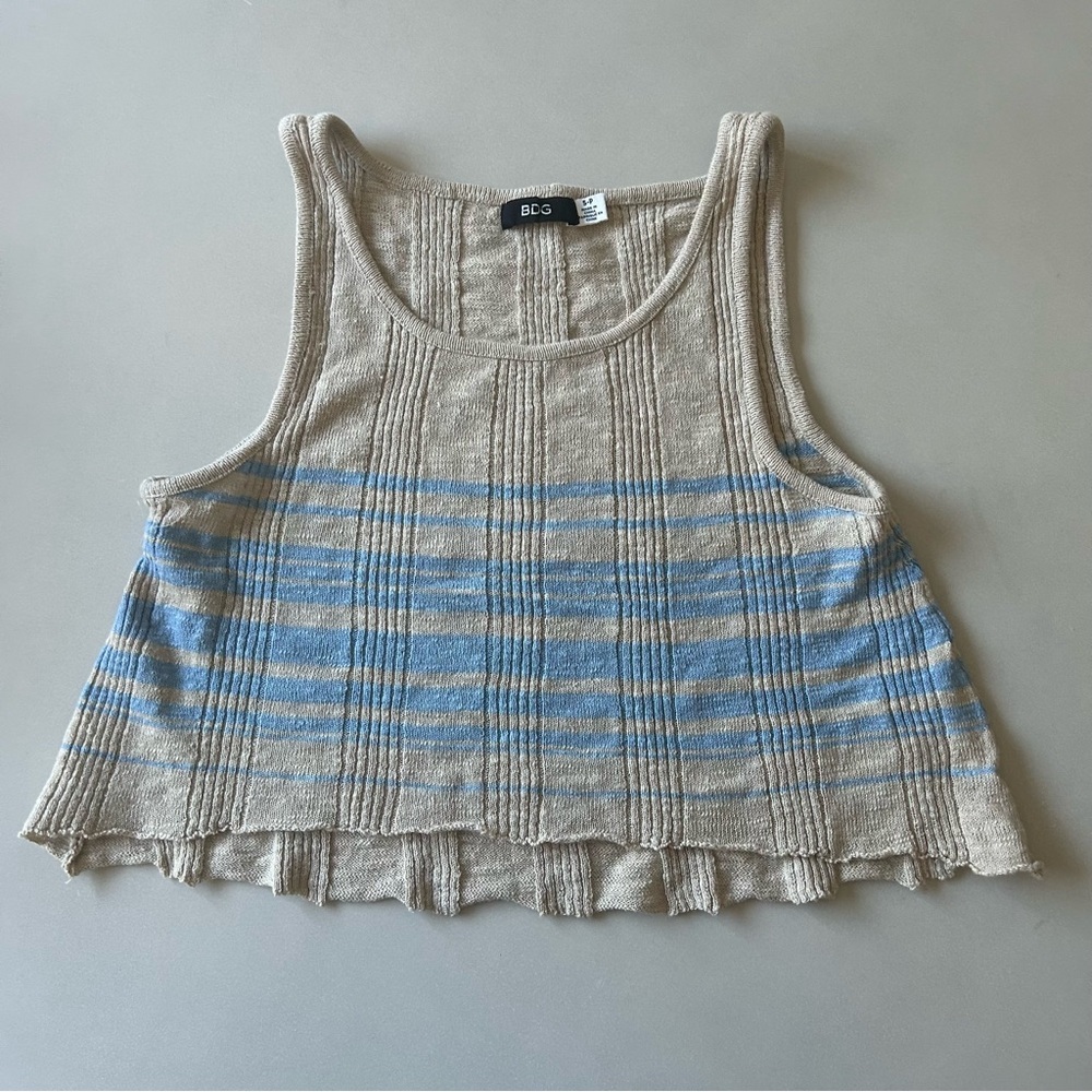 BDG Blue and Grey Striped Cropped Tank Top,Size S